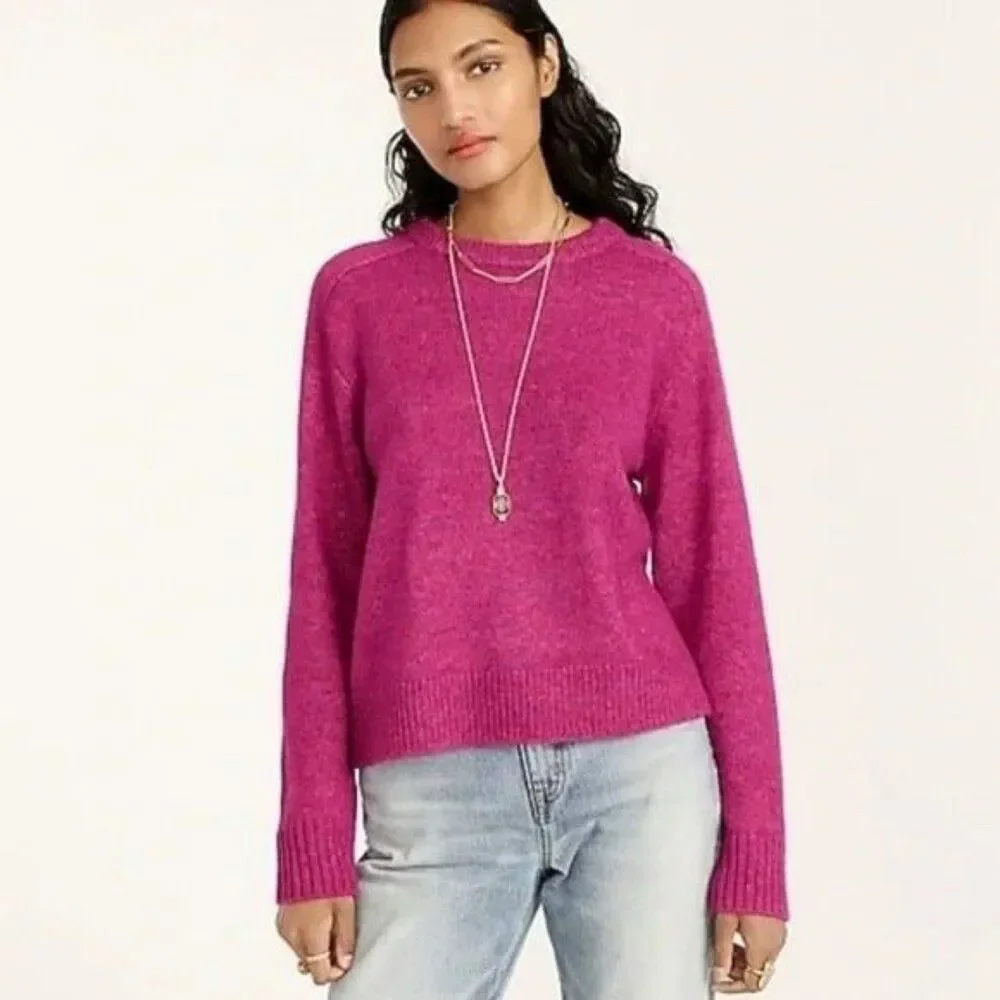 J. Crew Size S Relaxed Saddle Sleeve Crewneck Sweater Merino Alpaca Fuchsia
